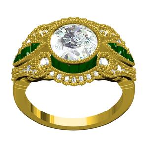 Unique Large Round Diamond Bezel Set Art Deco Ring