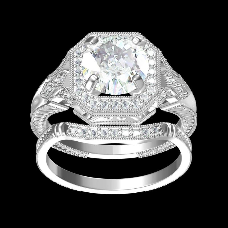Unique Art Deco Engagement Ring With Band