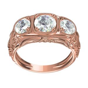 Three Stone Engraving Art Deco Engagement Ring