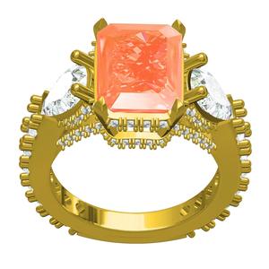 Orange Emerald Stone Pear Diamond Solitair Engagement Ring