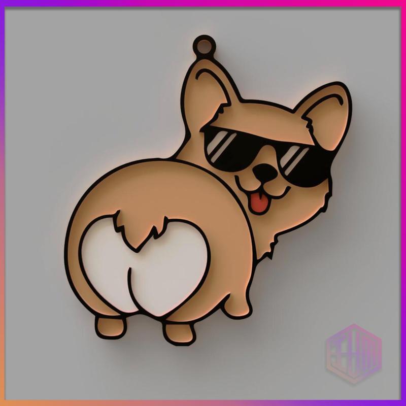 MULTICOLOR CORGI DOG KEYCHAIN
