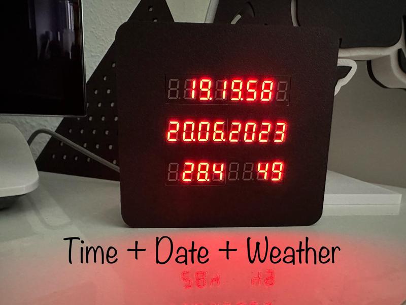 7-segment time + date + weather display