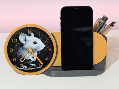 Clock with phone holder & pencil box cute Mouse
