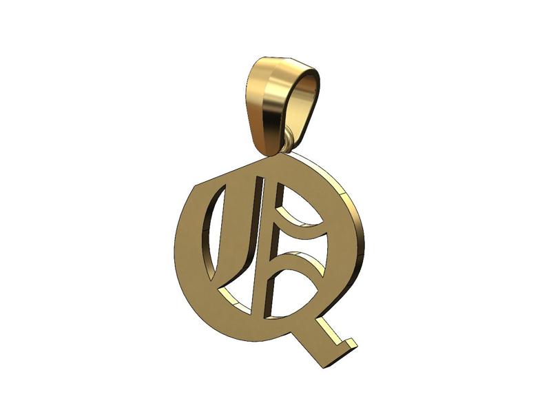 Q gothic old english initial pendant charm bail 3D print model