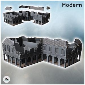 Ruined building with a large colonnaded passage, an upper floor with pediments, and a slate roof (36) - Modern WW2 WW1 World War Diaroma Wargaming RPG Mini Hobby