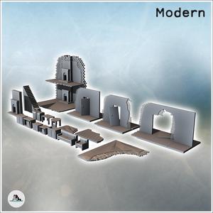 Set of accessories for urban ruins with interior furniture and wall sections (1) - Modern WW2 WW1 World War Diaroma Wargaming RPG Mini Hobby