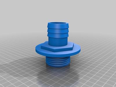 Connector for 1.25 inch Poly pipe to water barrel.