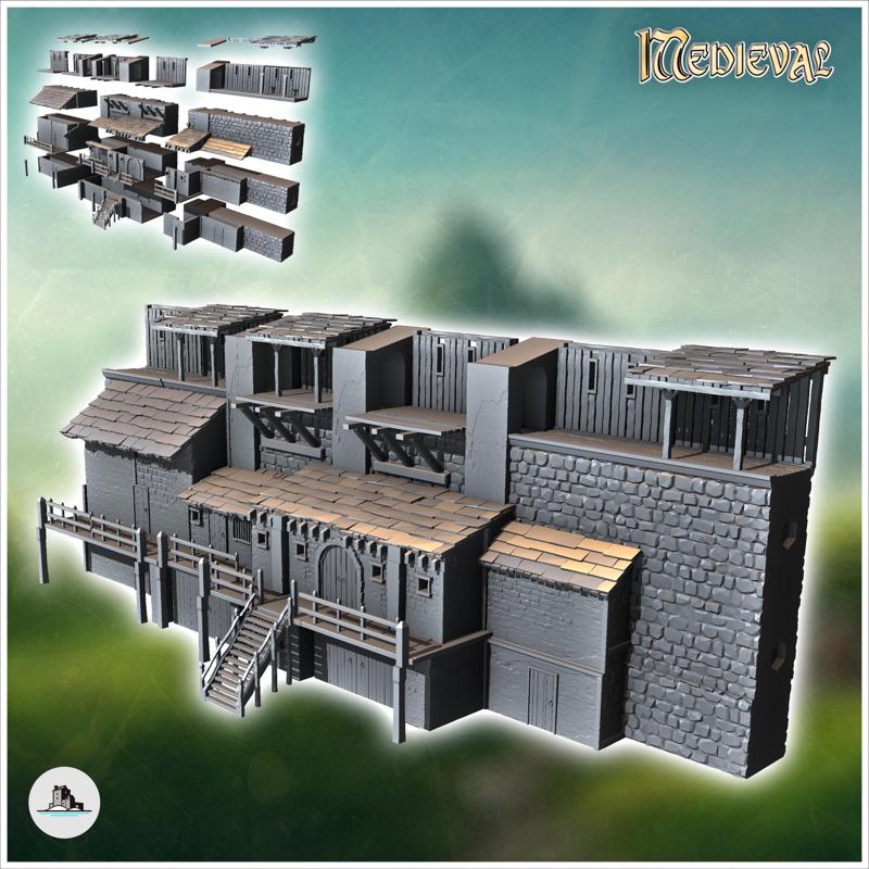 Medieval defensive wall with dwelling (version with raised house) - Medieval Gothic Feudal Old Archaic Saga 28mm 15mm RPG