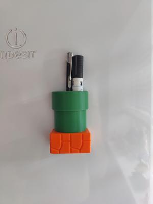 Mario pipe magnetic pen holder