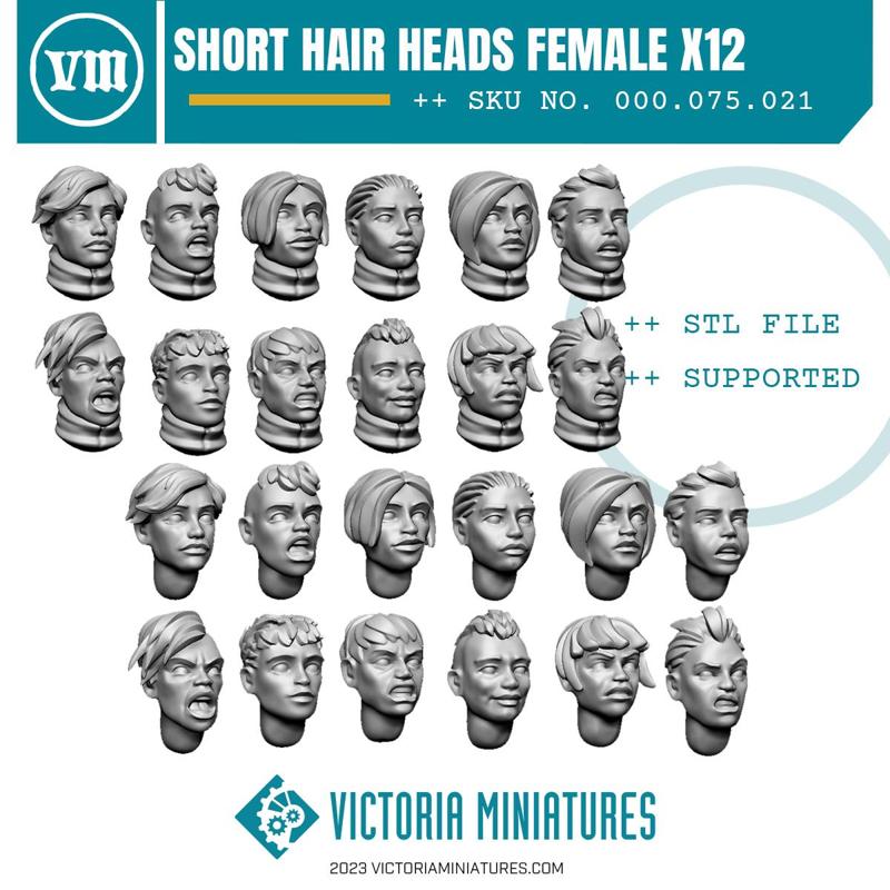 Female Heads with Short Hair x12