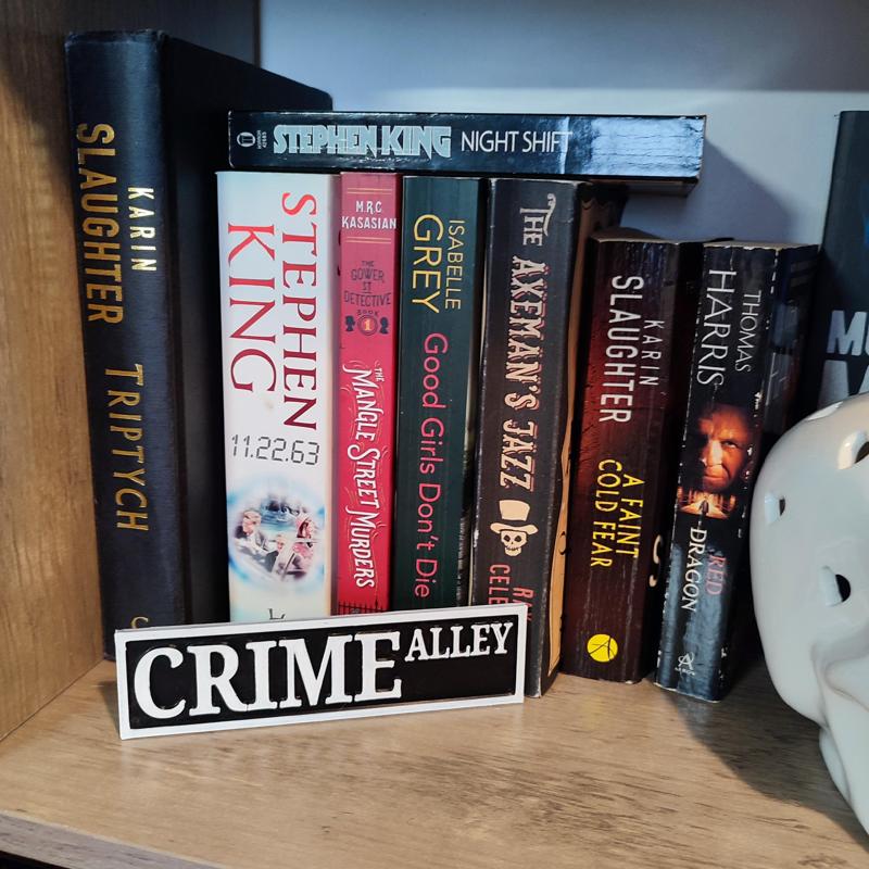 CRIME ALLEY SIGN BOOKSHELF PLAQUE