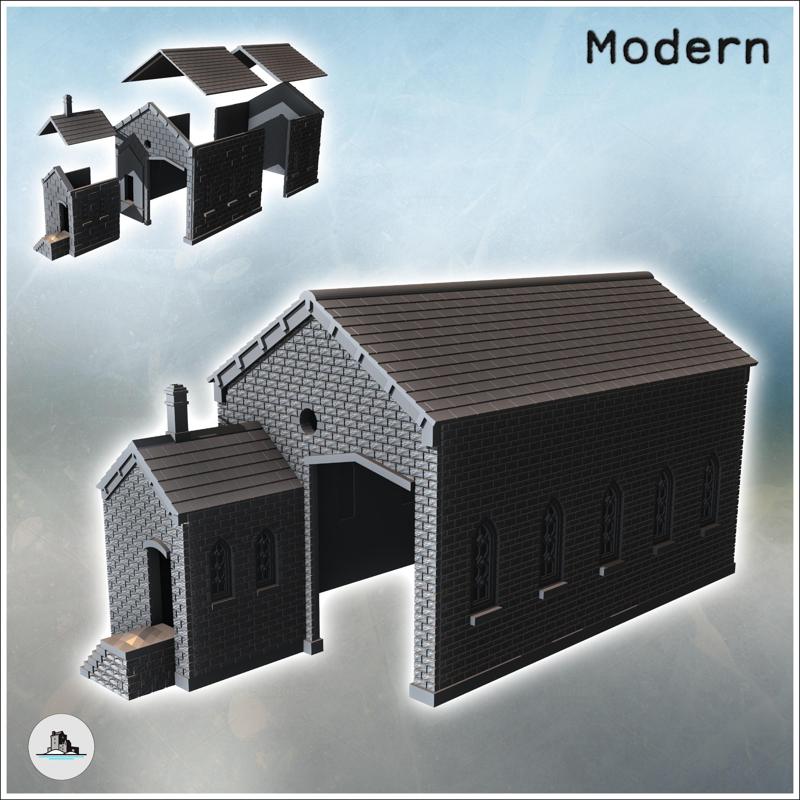 Brick workshop with large access door and annex with staircase (4) - Modern WW2 WW1 World War Diaroma Wargaming RPG Mini Hobby