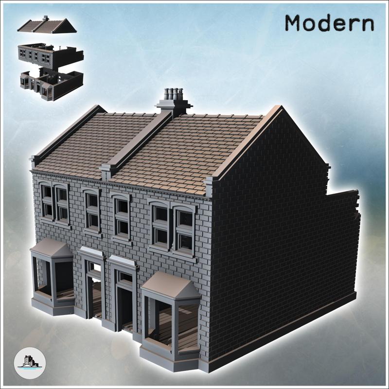 European houses with double bay windows and rear walls (damaged version) (8) - Modern WW2 WW1 World War Diaroma Wargaming RPG Mini Hobby