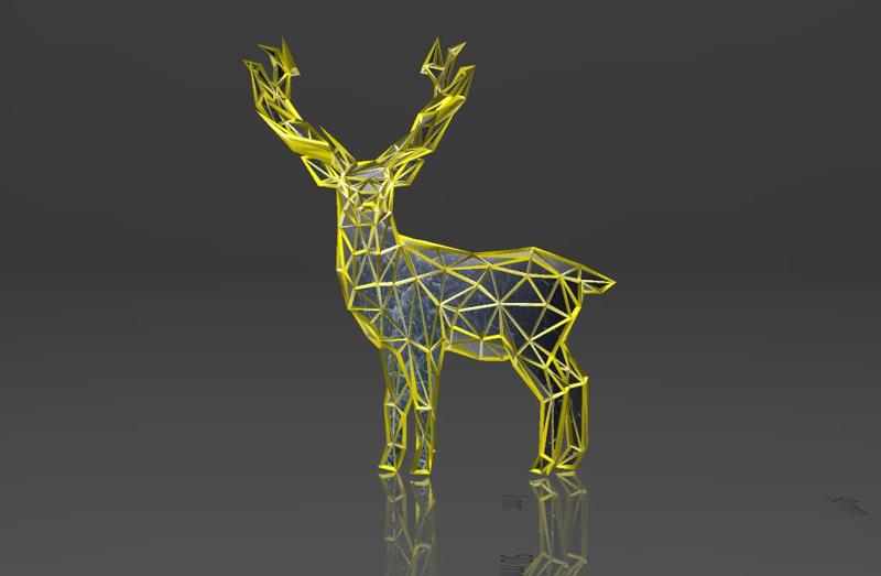 The Observing Deer - Low Voronoi Style - Single Spider Web - LowPoly - Perfect Design - Easy Print - Decor