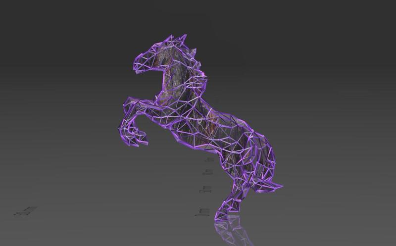 Prancing Storm Horse Figure - Low Voronoi Style - Single Spider Web - LowPoly - Perfect Design - Easy Print - Decor