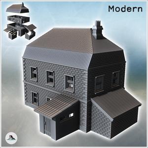 Brick building with two annexes and mansard roof (intact version) (11) - Modern WW2 WW1 World War Diaroma Wargaming RPG Mini Hobby