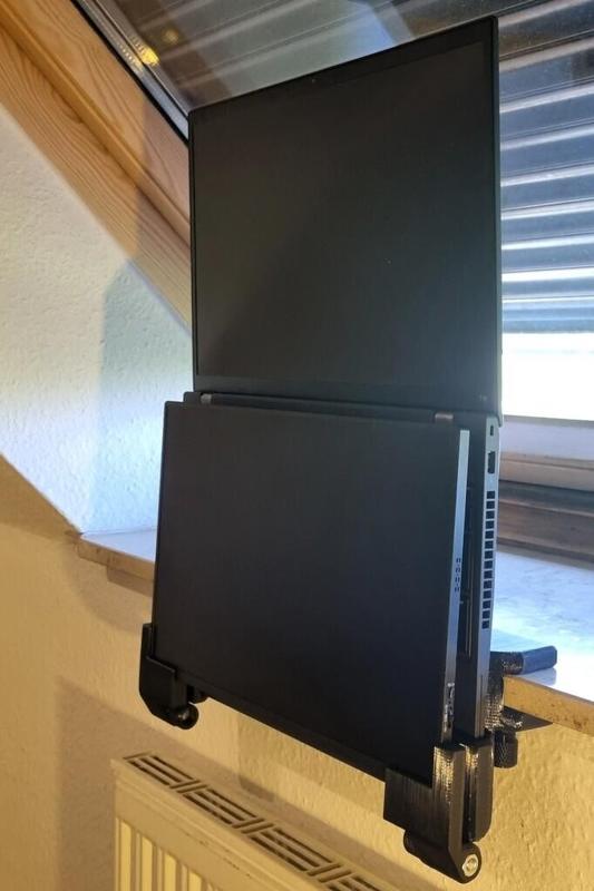 Lenovo T16 + 16 inch Monitor foldable shelf/window sill or table mount | Lenovo T16 + 16 Zoll Monitor faltbarer Halter für Regal-/Fensterbank/Tisch