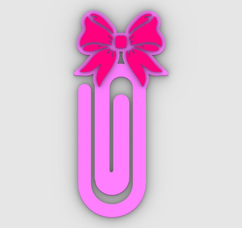 Bow - Paper clip, bookmark - 3MF pre-painted , STL