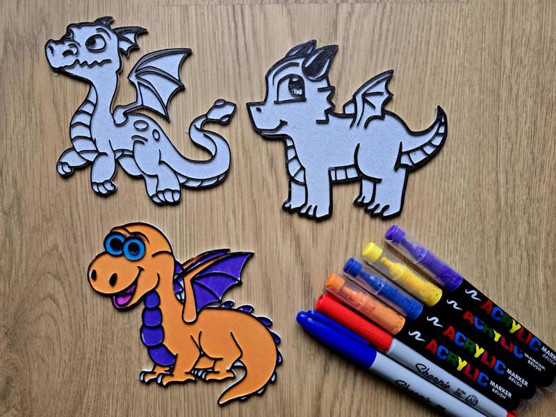 Cute Kawaii Dragons DIY Coloring Color Set