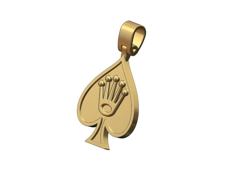 Rolex crown ace of spades shaped pendant with bail 3D print model