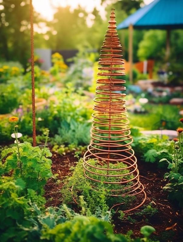 Winding helix spiral form for electroculture wire sculpture