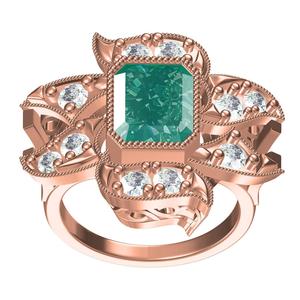 Green Emerald Diamond Floral Filigree Engagement Ring