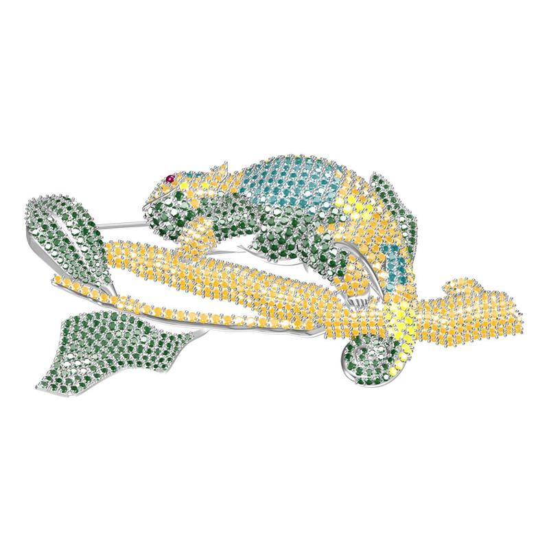 Chameleon On Branch Diamond Brooch