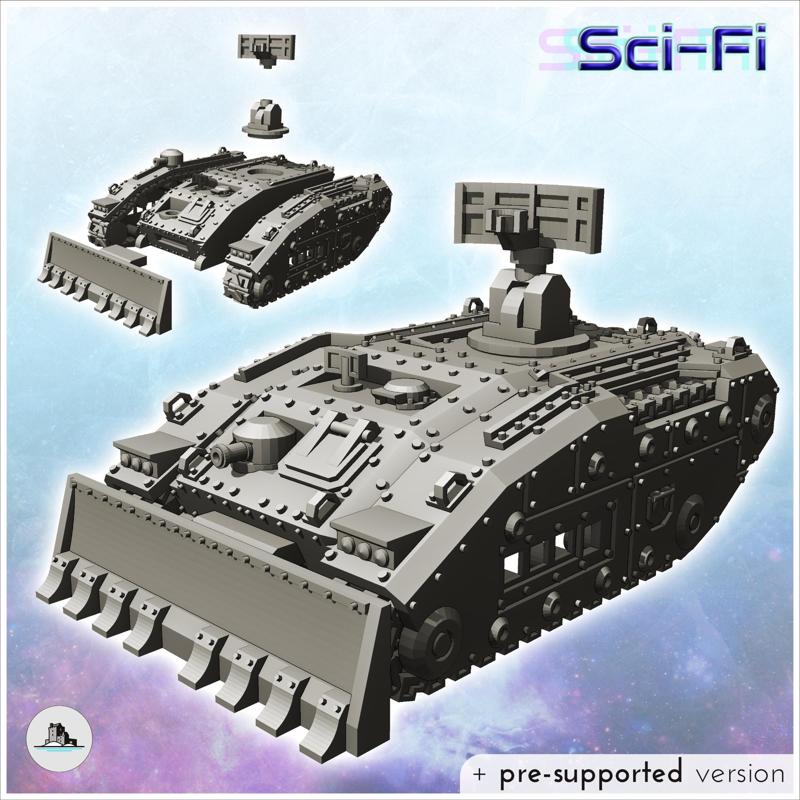Imperial Raptor tank with front blade (radar version) (32) - Future Sci-Fi SF Post apocalyptic Tabletop Scifi Wargaming Planetary exploration RPG Terrain