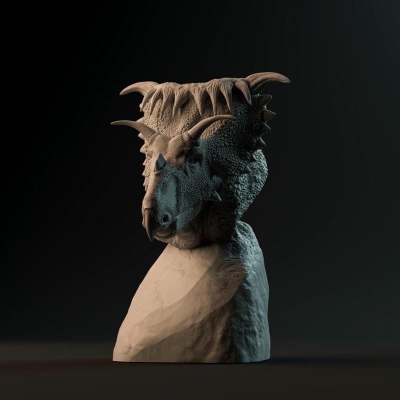 Kosmoceratops bust - pre-supported dinosaur head