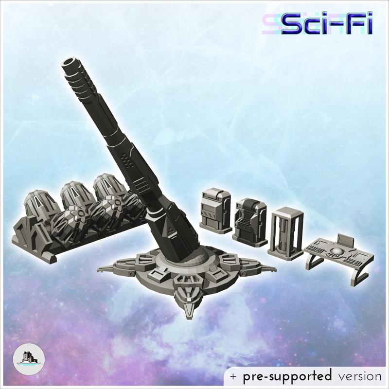 Artillery set with large long howitzer, batteries and firing posts (1) - Future Sci-Fi SF Post apocalyptic Tabletop Scifi Wargaming Planetary exploration RPG Terrain