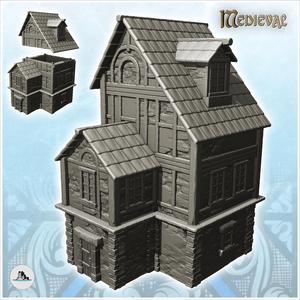 Large medieval half-timbered house with roof window (12)  - Medieval Gothic Feudal Old Archaic Saga 28mm 15mm