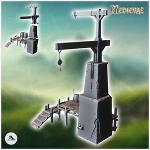Medieval and antique loading crane with wooden pontoon (1) - Medieval Gothic Feudal Old Archaic Saga 28mm 15mm RPG