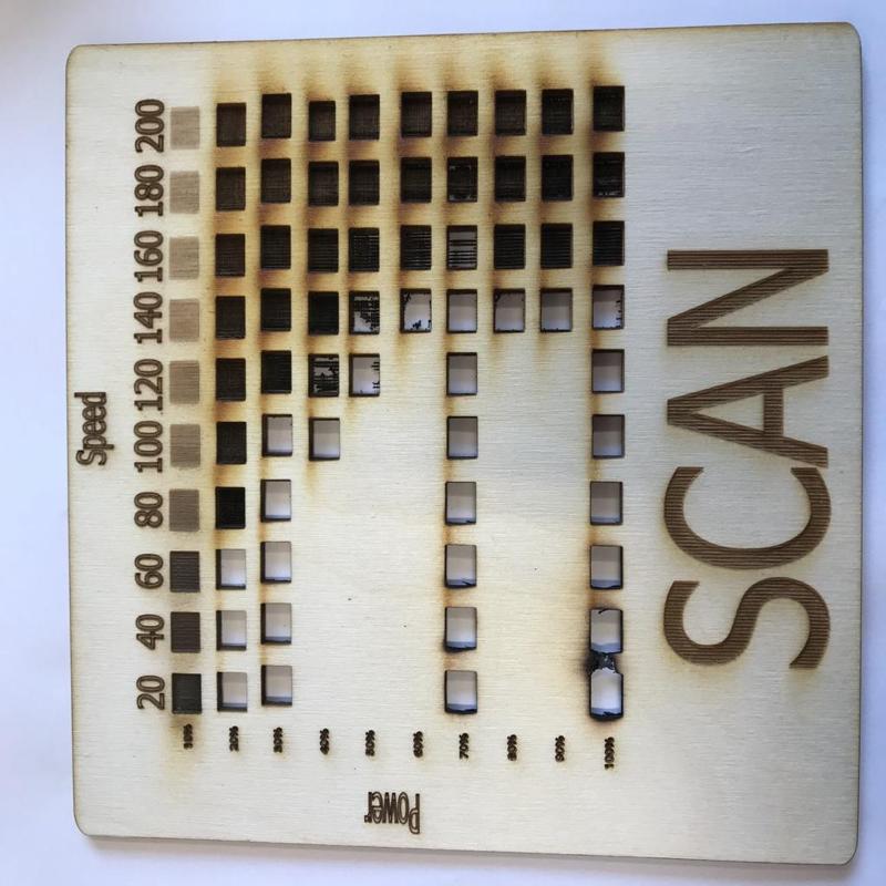 RDWorks lasercutter test of settings - Scan Power 10-100