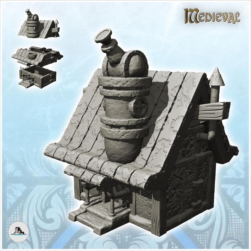 Medieval observatory with chimney exit and entrance under canopy (9) - Medieval Fantasy Magic Feudal Old Archaic Saga 28mm 15mm