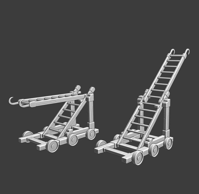 Medieval large siege ladder, foldable