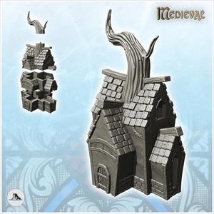 Medieval house with tiled roof built around a tree trunk (26) - Medieval Gothic Feudal Old Archaic Saga 28mm 15mm RPG