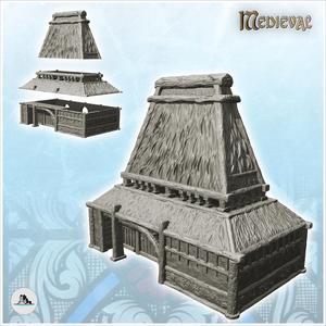 Medieval building with very high roof and entrance canopy (7) - Medieval Gothic Feudal Old Archaic Saga 28mm 15mm