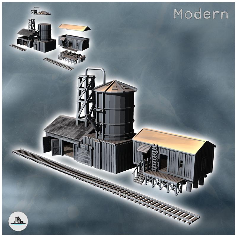 Modern industrial station with warehouse buildings and large pipe silo (1) - Modern WW2 WW1 World War Diaroma Wargaming RPG Mini Hobby
