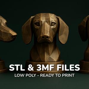 Dachshund Dog Bust - Low Poly Dog Statue - STL 3MF - Pet Memorial