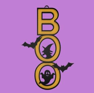 BOO SIGN FOR HALLOWEEN WITH A WITCH AND BATS