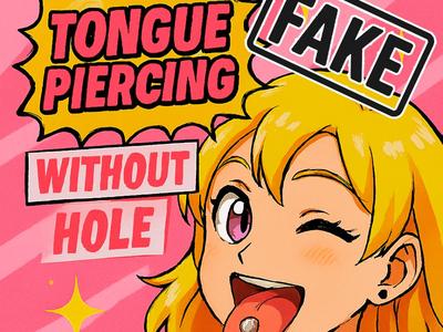 Fake tongue piercing - Suction system !! No Hole !