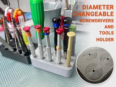 Diameter changeable screwdrivers and tools holder 