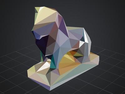 Low Polygon Lion on Stone Slab