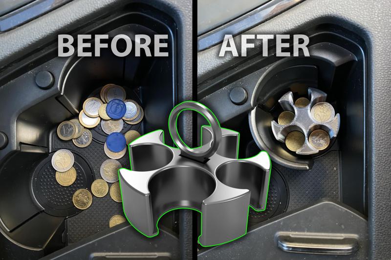 Euro coins car cup holder organiser ¢10, ¢20, ¢50, €1, €2