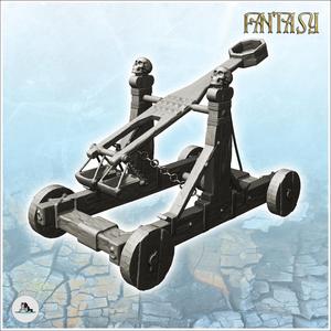 Fantasy medieval catapult decorated with skulls with chain (1) - miniatures warhammer scenery terrain tabletop