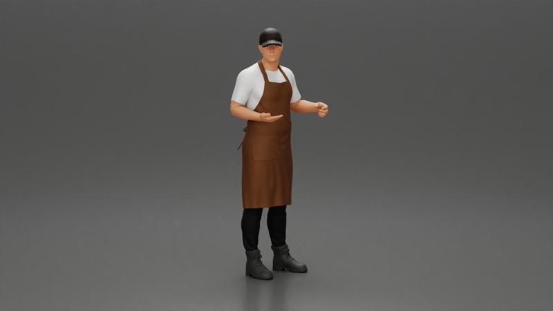 waiter in cap standing and holding a tray