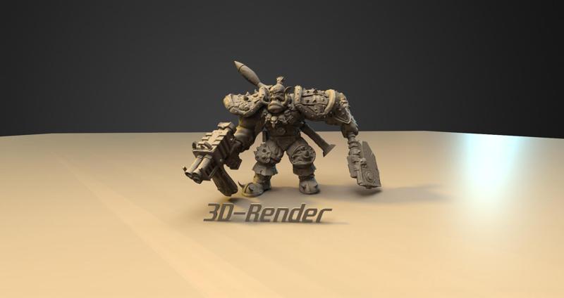 Orc Warrior with Axe, Rpg and Smg