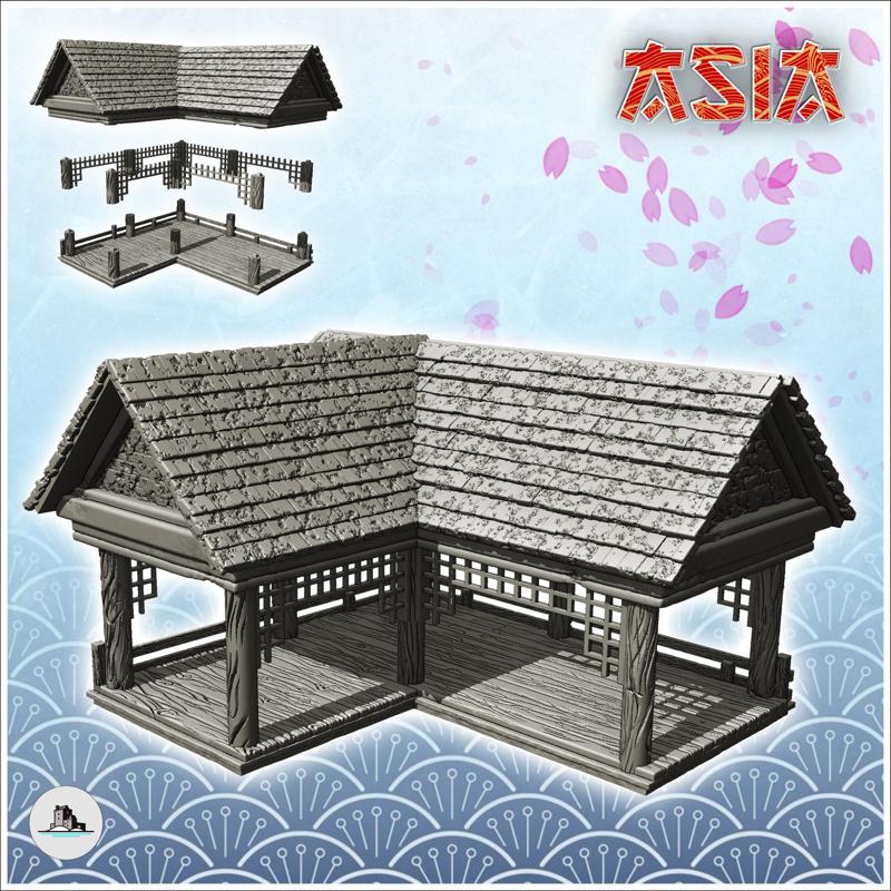 Oriental sew building with mesh pattern (1) - Medieval Asia Feudal Asian Traditionnal Ninja Oriental
