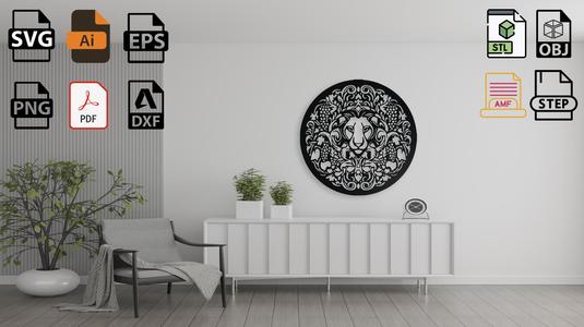 Ornate Lion Head with Grapevine Wreath Wall Art