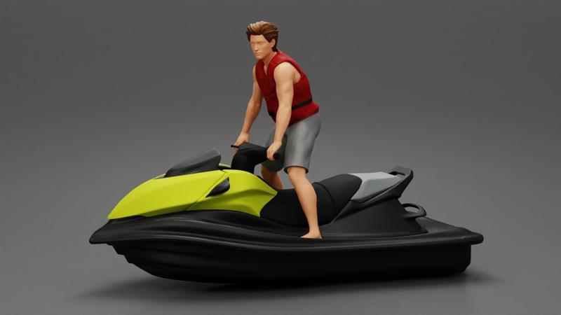 Man riding standing up on a speeding jetski